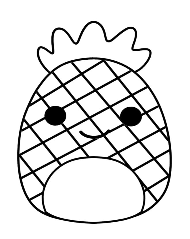 Squishmallow abacaxi com coroa de folhas para colorir
