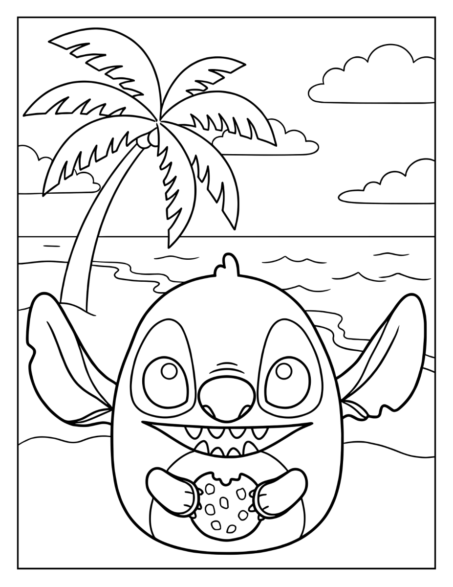 Squishmallow do Stitch na praia para colorir