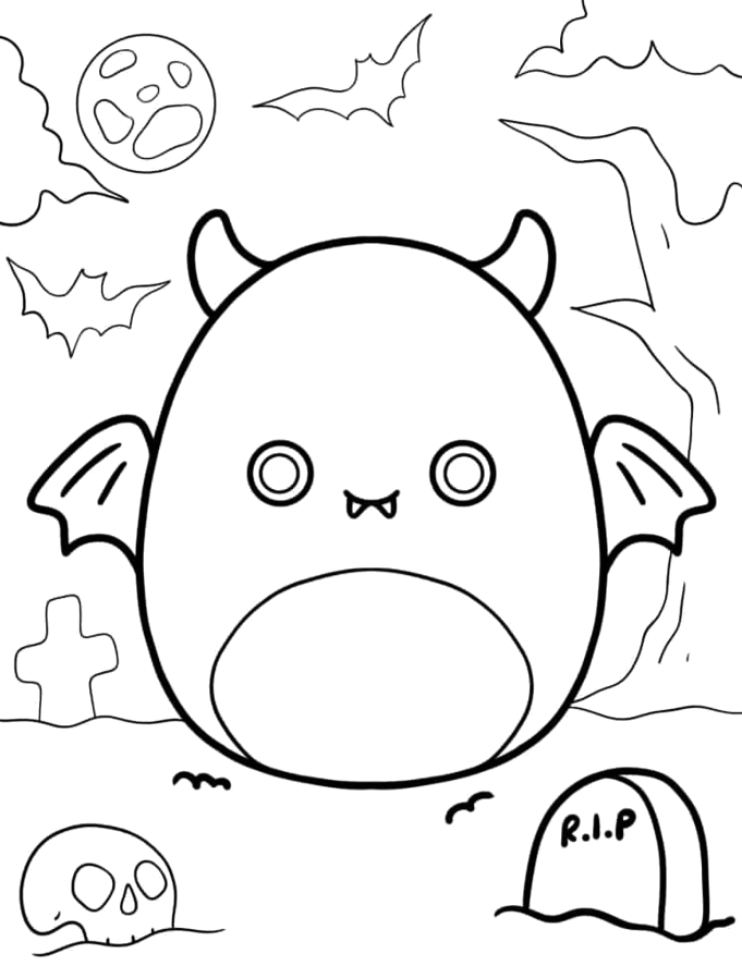 Squishmallow morceguinho com asas para colorir