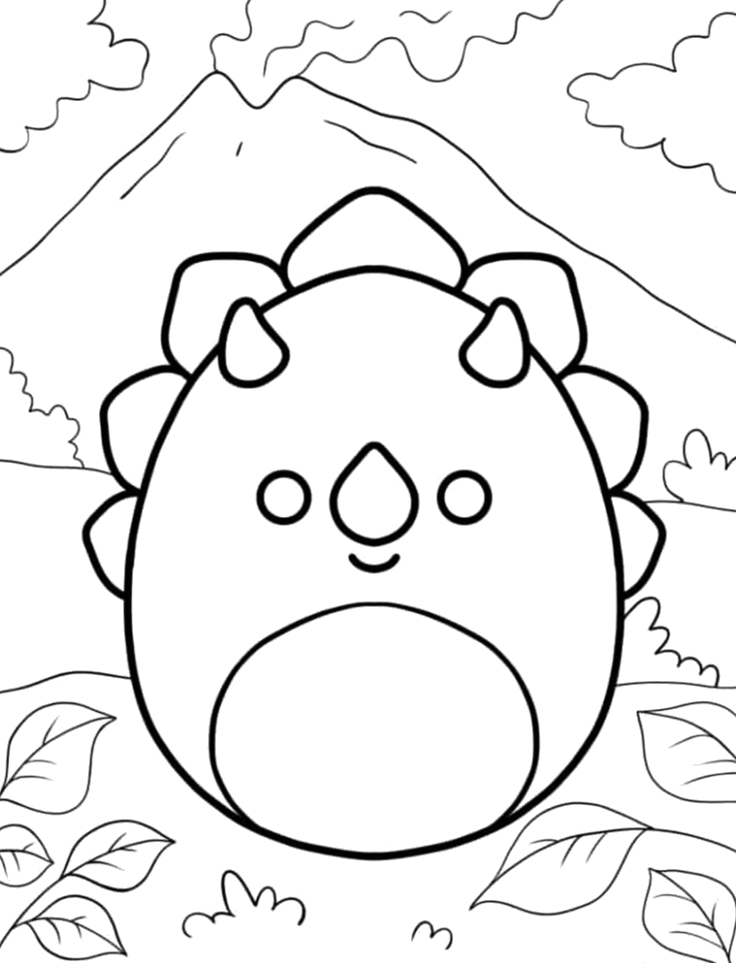 Squishmallow triceratops na montanha para colorir