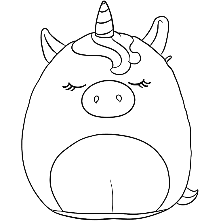 Squishmallow unicórnio com chifre e crina para colorir