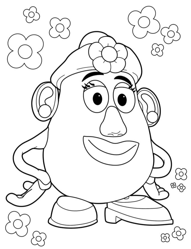 Sra. Cabeça de Batata com flores para colorir