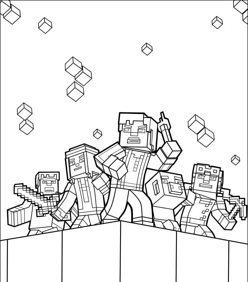 Steve e amigos na aventura para colorir