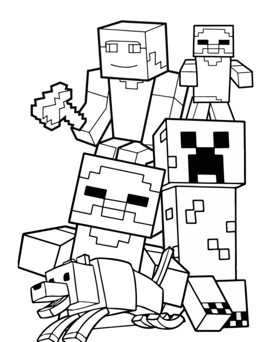 Steve e Creeper juntos para colorir