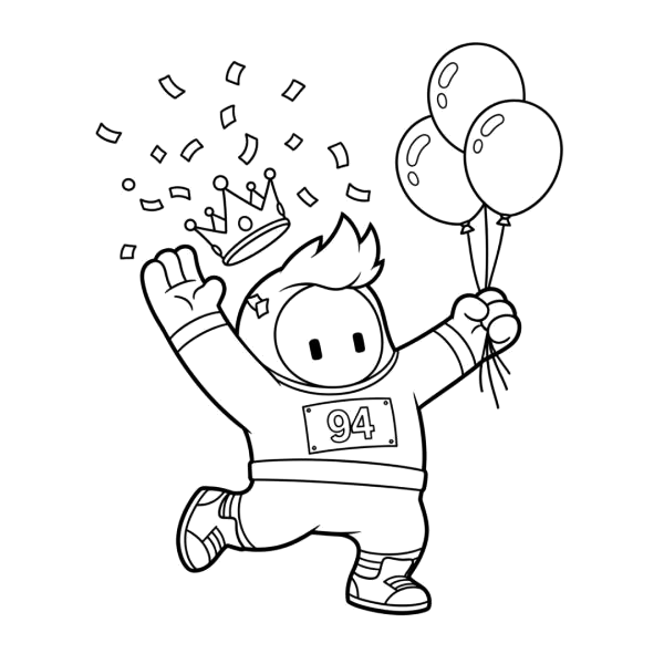 Stumble Guy com balões na festa para colorir