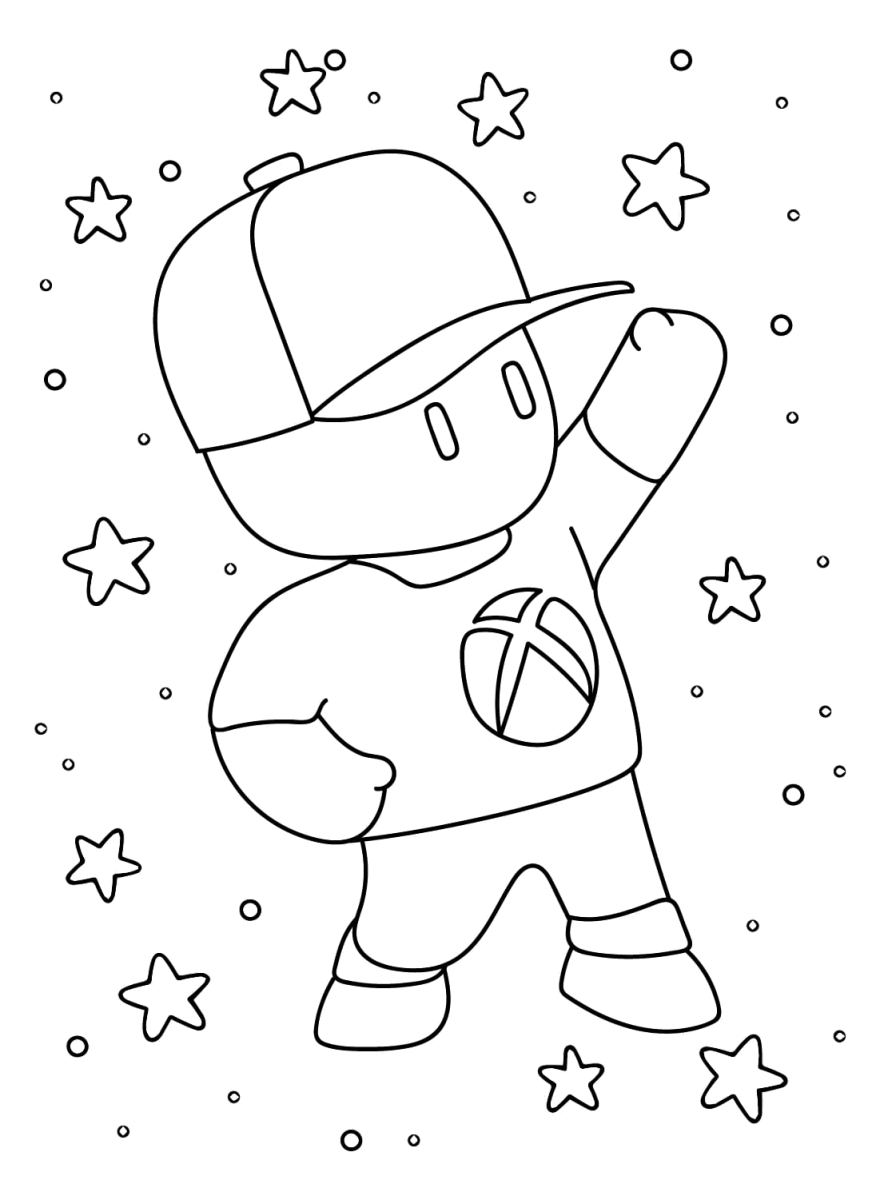 Stumble Guy dançando entre estrelas para colorir