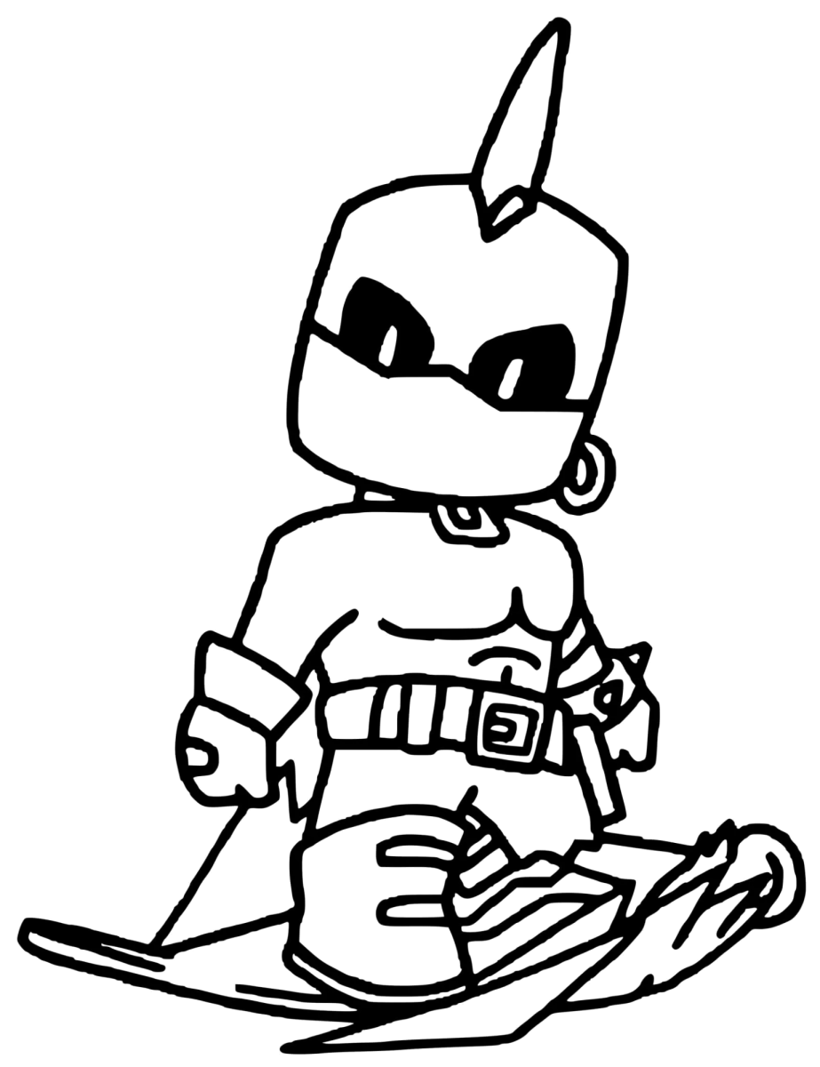 Stumble Guy de moicano surfando na prancha para colorir
