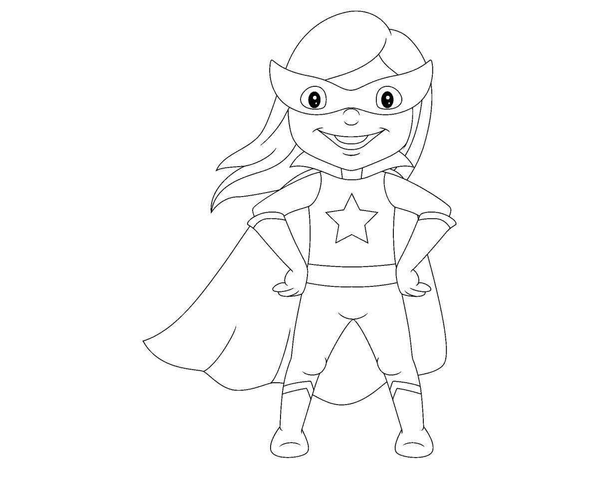Super-heroína mirim de capa e estrela para colorir