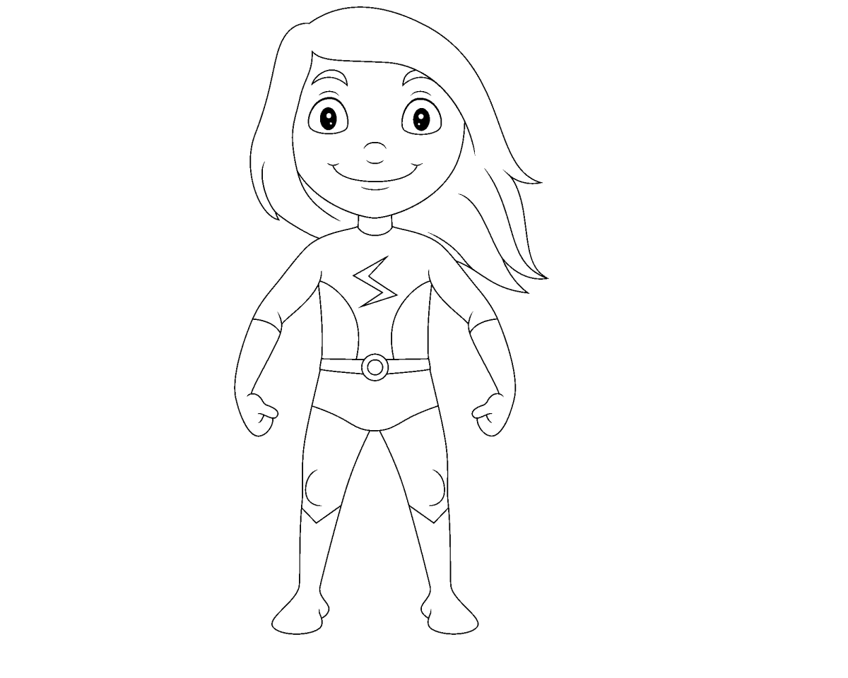 Super-heroína mirim de mãos na cintura para colorir