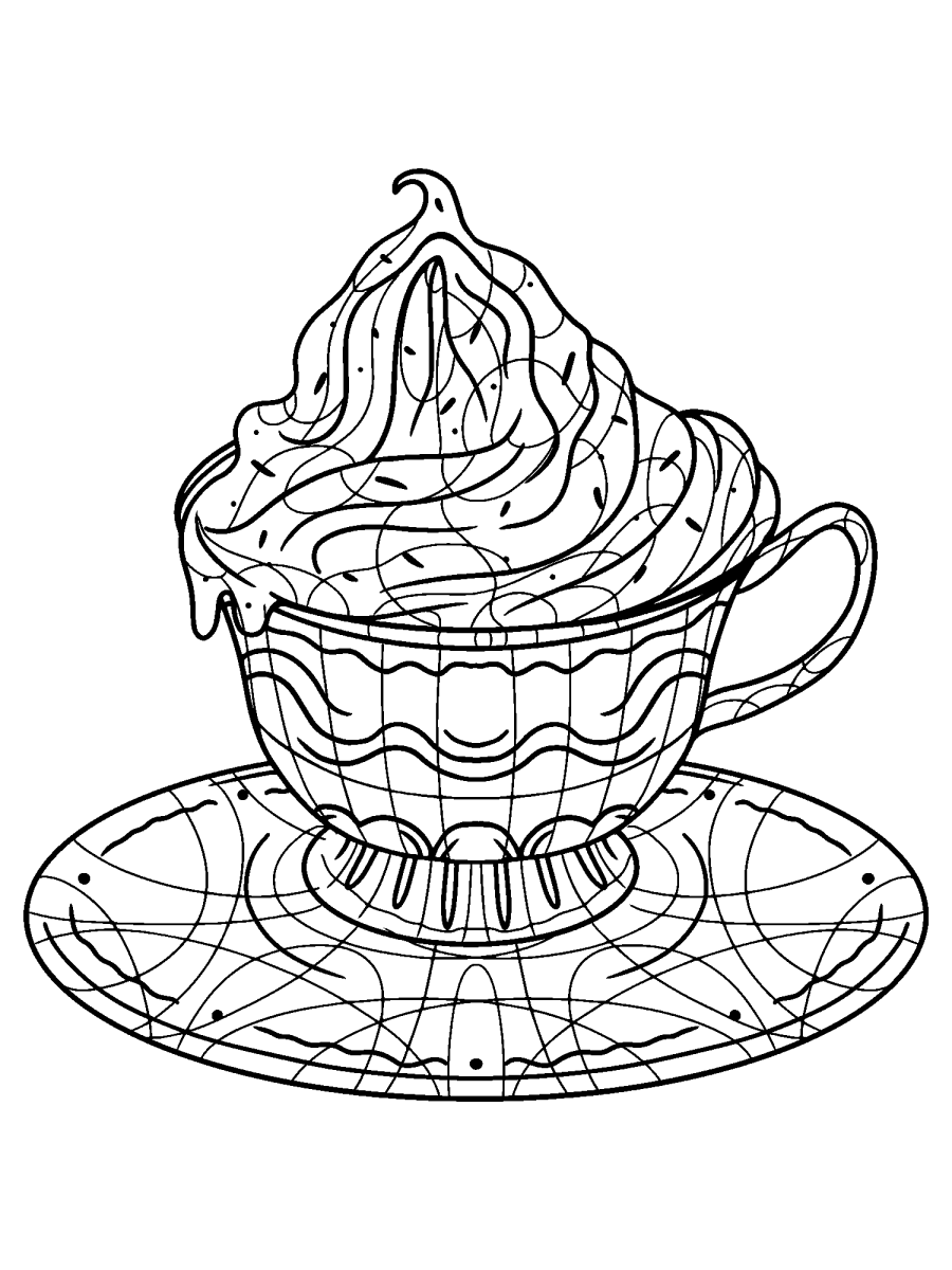 Taça de chocolate quente com chantilly para colorir