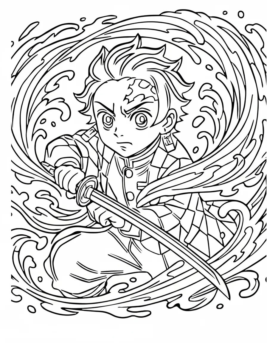 Tanjiro usando a Respiração da Água para colorir