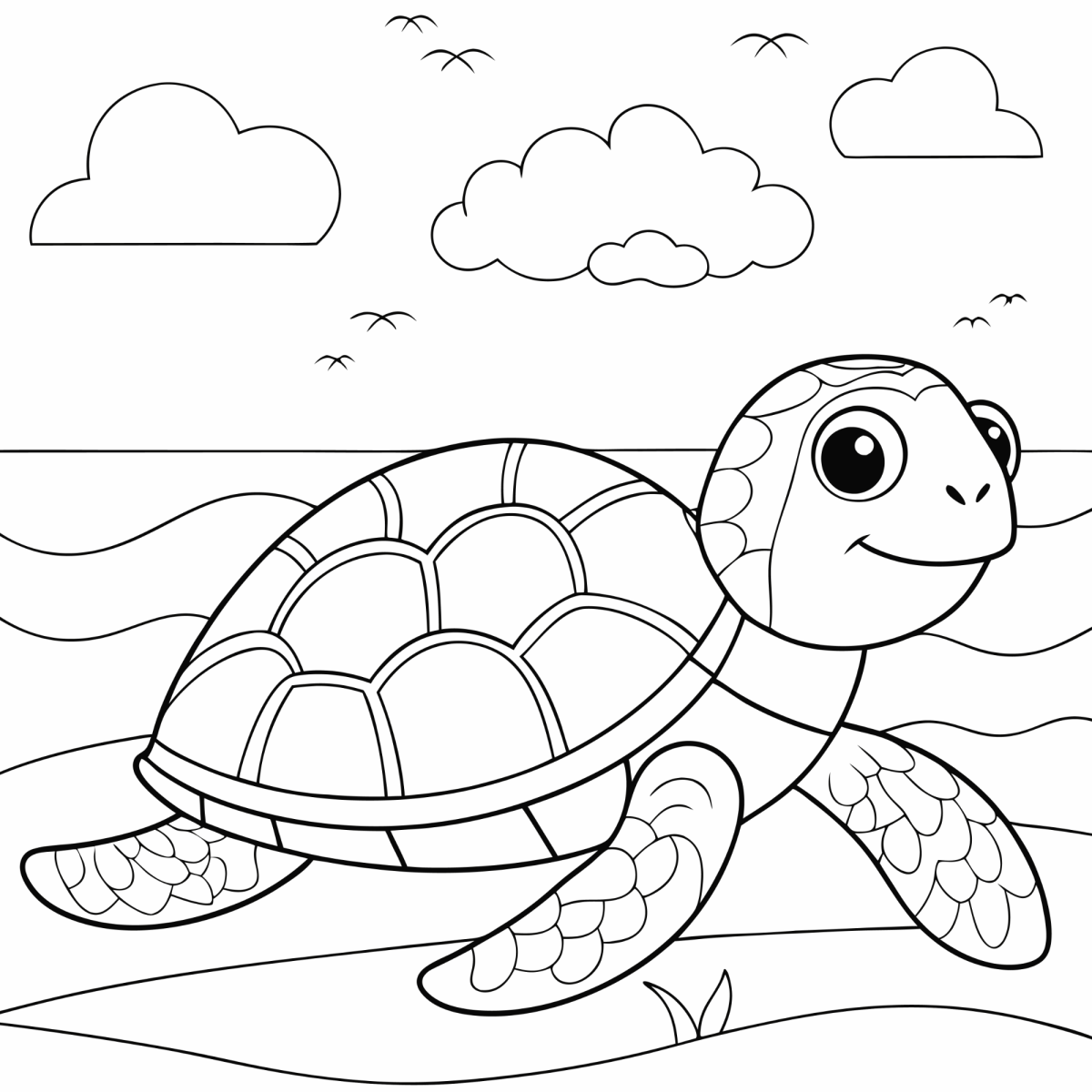 Tartaruga-marinha chegando na areia para colorir