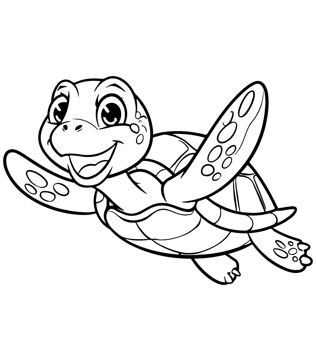 Tartaruga-marinha sorridente de nadadeiras abertas para colorir