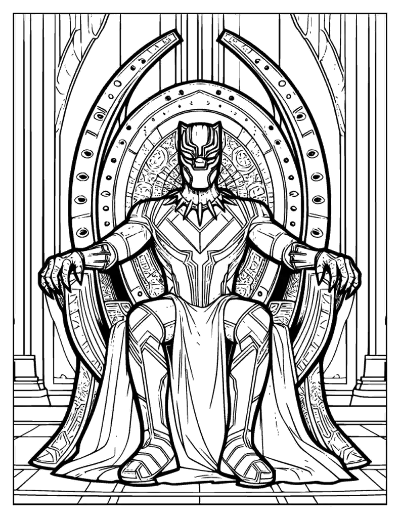 T'Challa sentado no trono de Wakanda para colorir