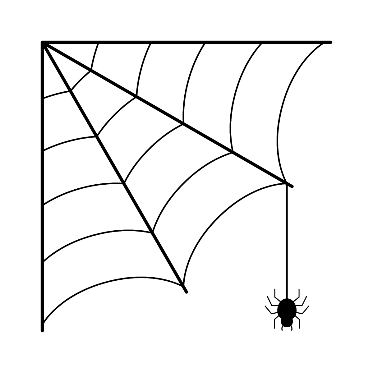 Teia de aranha no canto com aranhinha para colorir