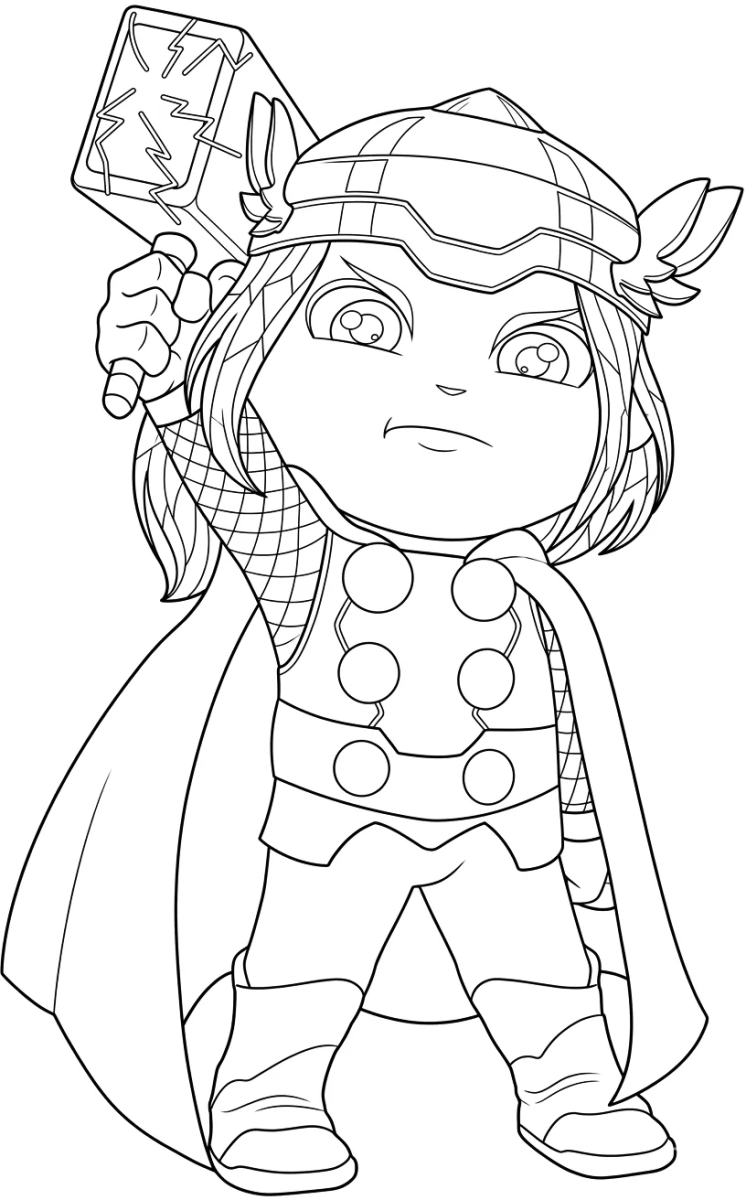 Thor chibi de capacete alado para colorir