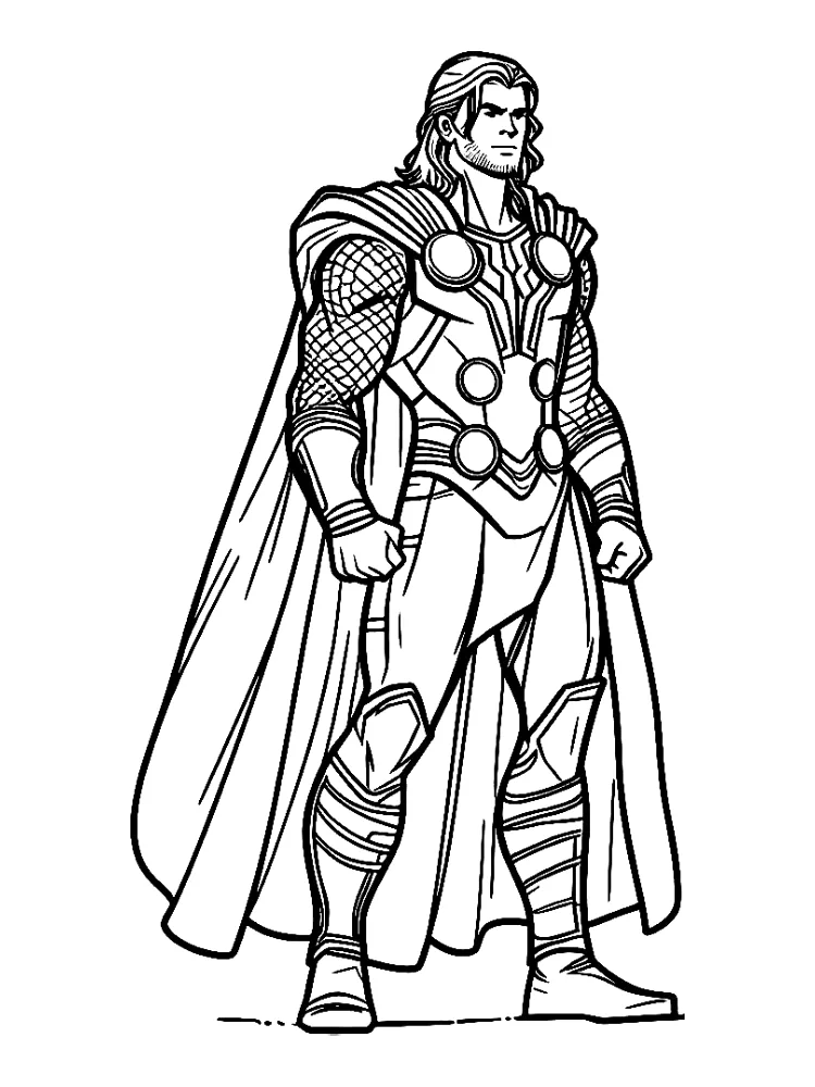 Thor com armadura brilhante de corpo inteiro para colorir