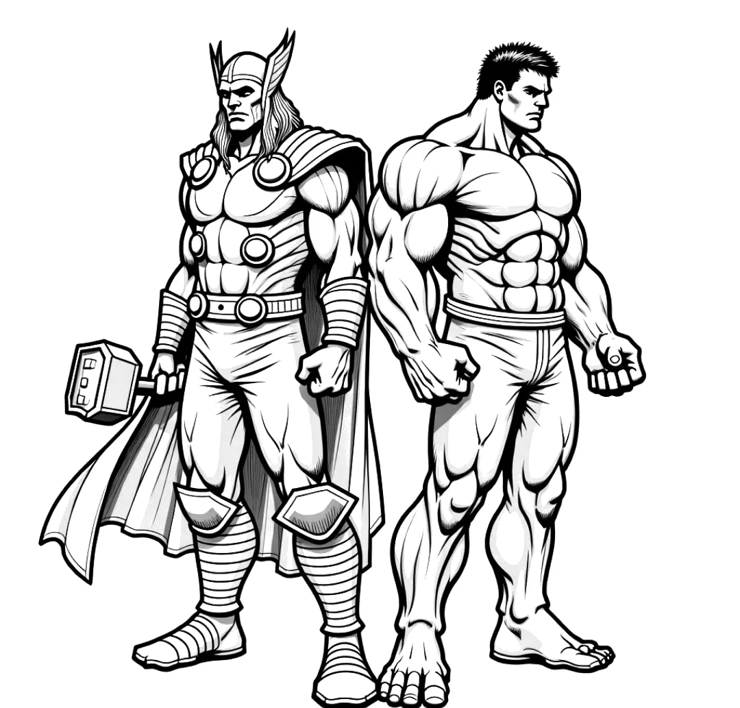Thor e Hulk lado a lado para colorir