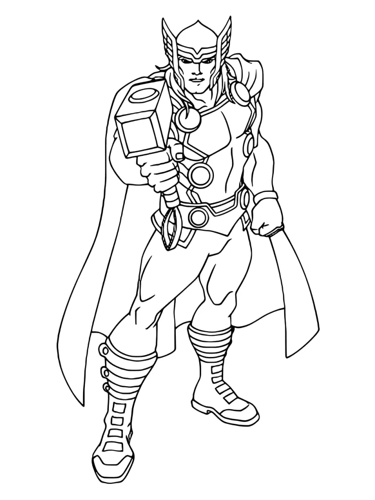 Thor em pose heroica de capa para colorir
