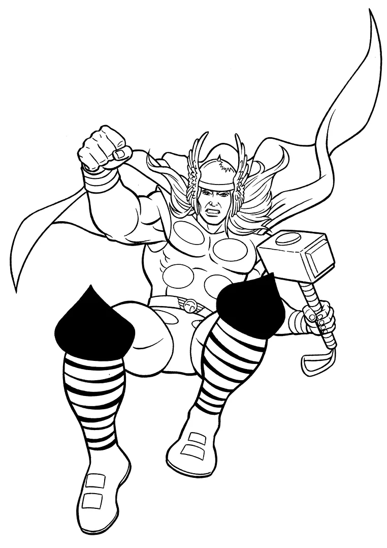 Thor saltando para o ataque para colorir