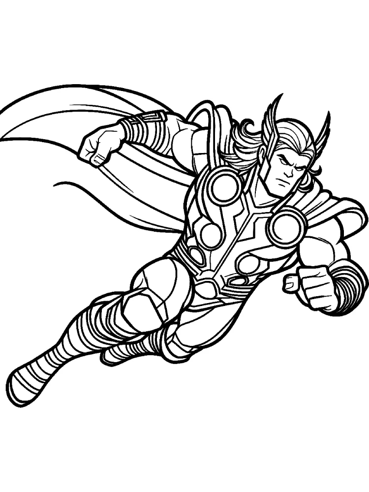 Thor voando em alta velocidade para colorir