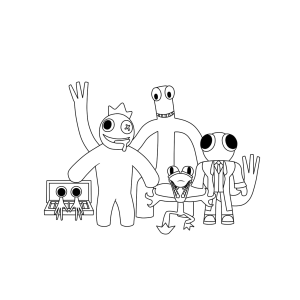 A turma dos Rainbow Friends reunida para colorir