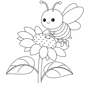 Abelha pousada no girassol para colorir