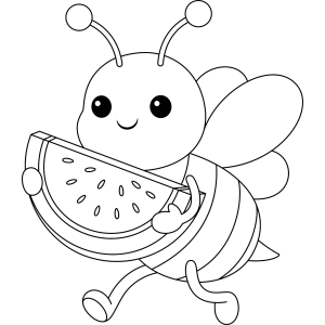 Abelhinha carregando uma fatia de melancia para colorir