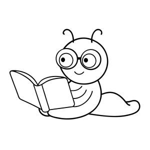 Abelhinha de óculos lendo um livro para colorir