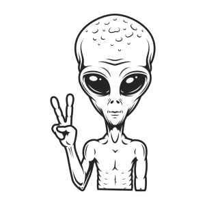 Alienígena fazendo sinal de paz para colorir