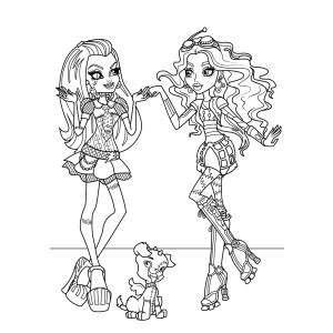 Amigas da Monster High com bichinho de estimação para colorir