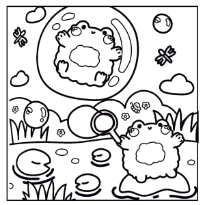 Amigos fofinhos brincando no lago para colorir