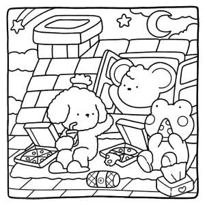 Amiguinho mago na loja de poções para colorir