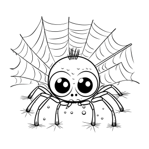 Aranha de olhos grandes na teia para colorir