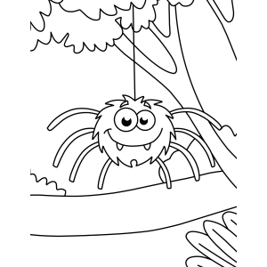 Aranha pendurada na árvore para colorir