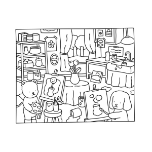 Arte Animada: Ursinho e Cachorro Pintores