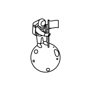 Astronauta de pé na lua pequenina para colorir