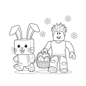 Avatar do Roblox com coelhinho e flores para colorir