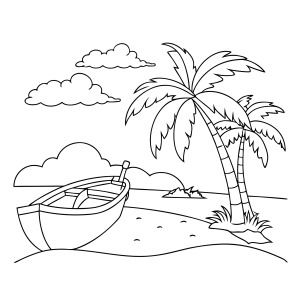 Barco a remo na praia para colorir