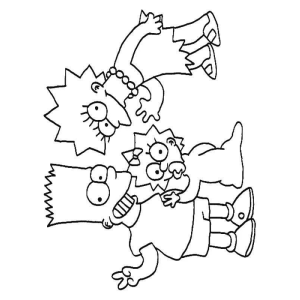 Bart e Lisa brigando de brincadeira para colorir