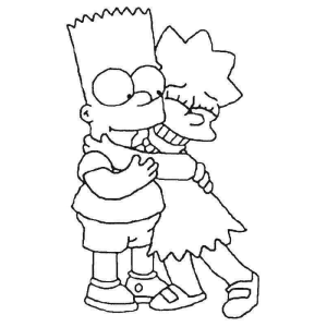 Bart e Lisa dando um abraço para colorir