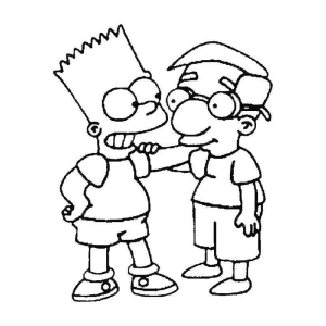 Bart e Milhouse de boné conversando para colorir