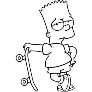 Bart Simpson apoiado no skate para colorir