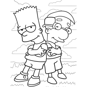 Bart Simpson e Milhouse lado a lado para colorir