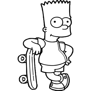Bart Simpson em pé com o skate para colorir