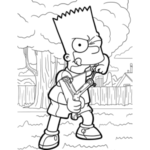 Bart Simpson mirando com o estilingue para colorir
