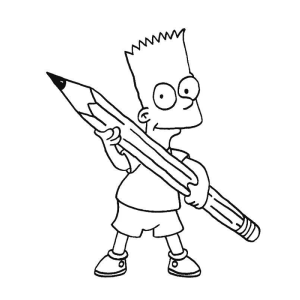 Bart Simpson segurando um lápis gigante para colorir