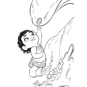 Bebê Moana brincando com a onda para colorir