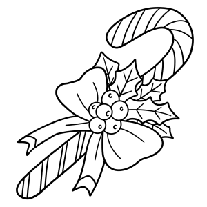 Bengala doce decorada com azevinho e laço para colorir
