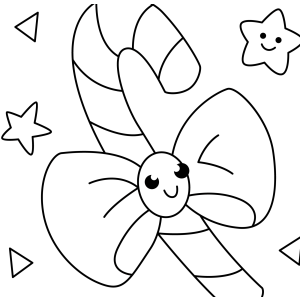 Bengala doce kawaii com laço e estrelinhas para colorir
